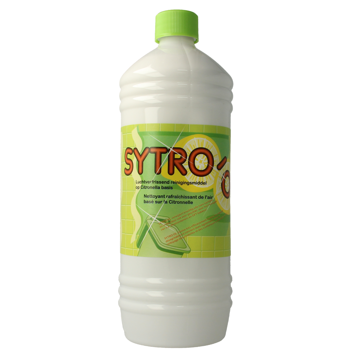 Neomix Sytro citrus bathroom cleaner and air freshener bottle, 1 liter, with lemon and citronella scent in cleaning product packaging