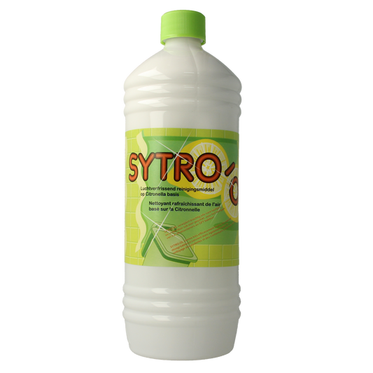 Neomix Sytro citrus bathroom cleaner and air freshener bottle, 1 liter, with lemon and citronella scent in cleaning product packaging