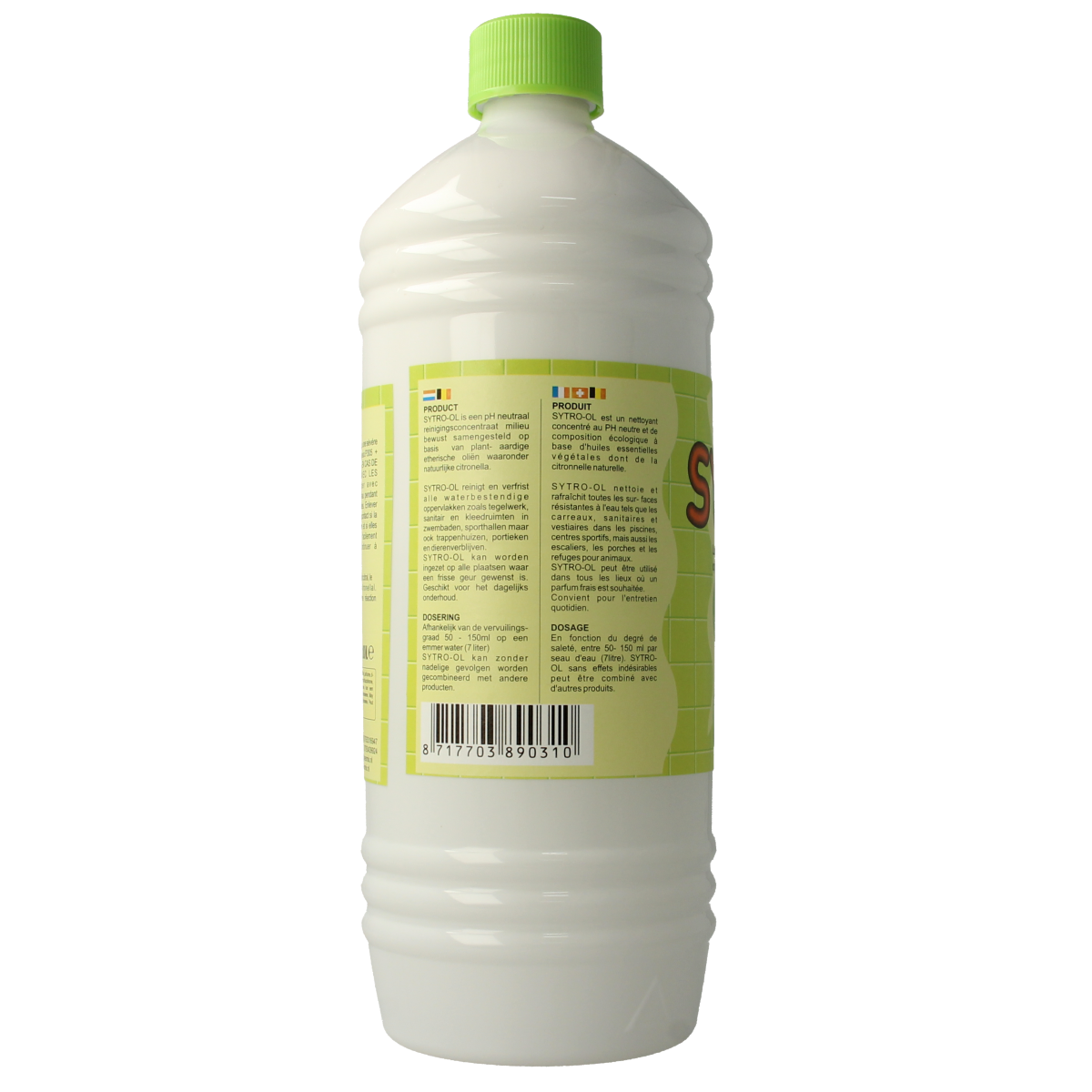Neomix Sytro citrus air and toilet cleaner bottle, 1 liter, with lemon scent, in a clear plastic container.