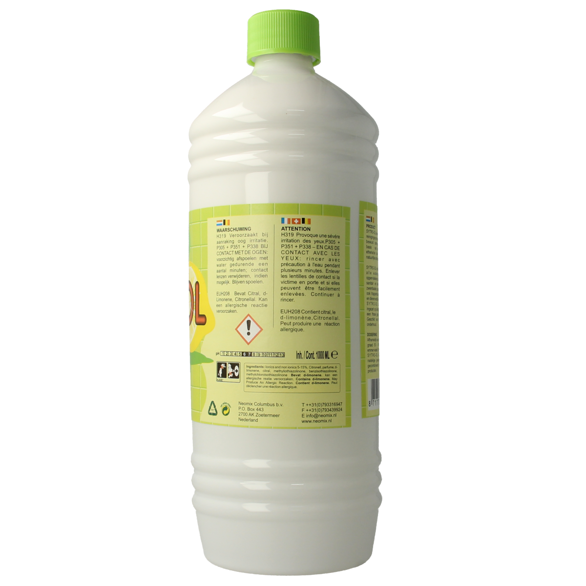 Neomix Sytro citrus air and bathroom cleaner bottle, 1 liter, with lemon scent, in a cleaning product container