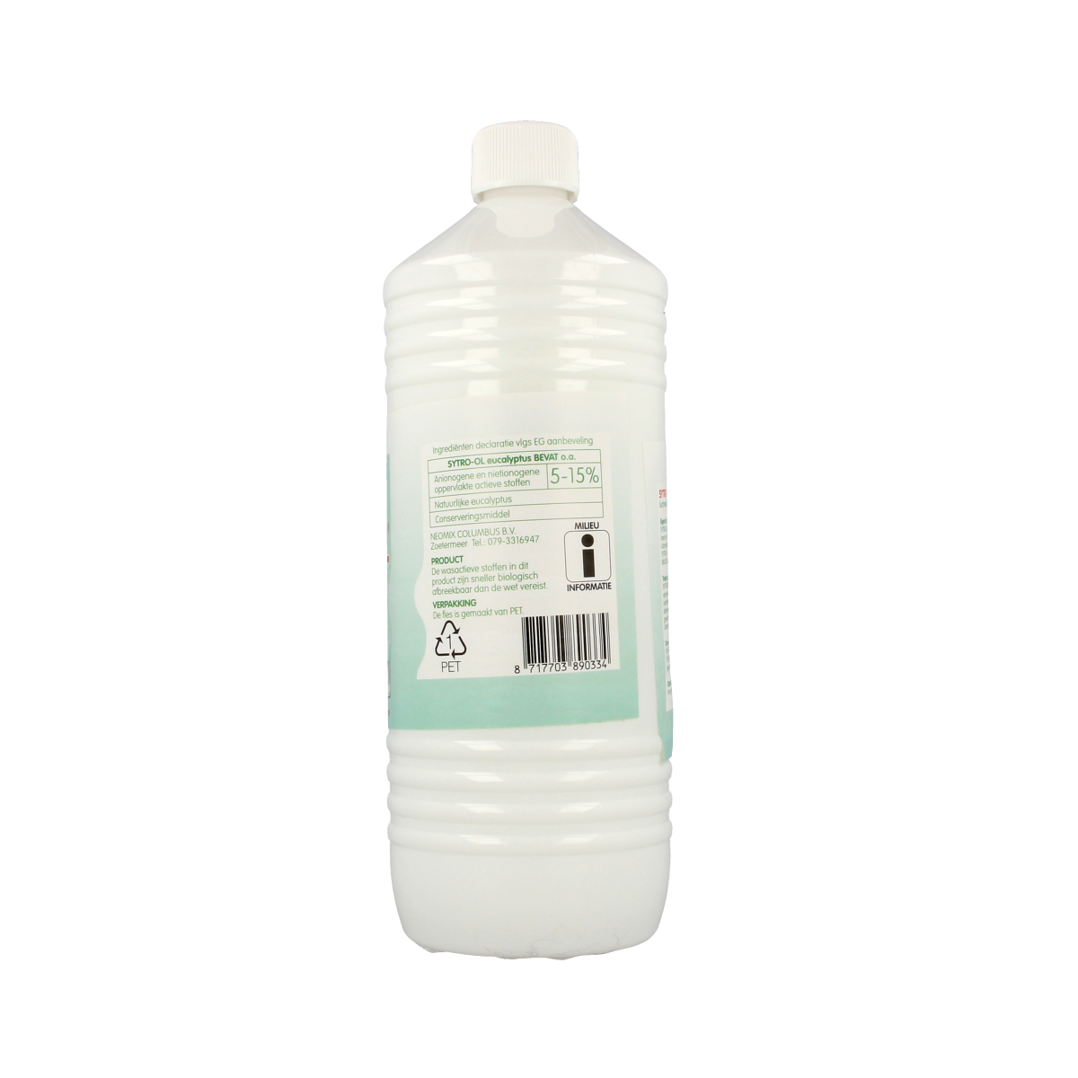 Neomix Sytro eucalyptus toilet cleaner in 1-liter bottle, eco-friendly cleaning product for bathroom sanitation.