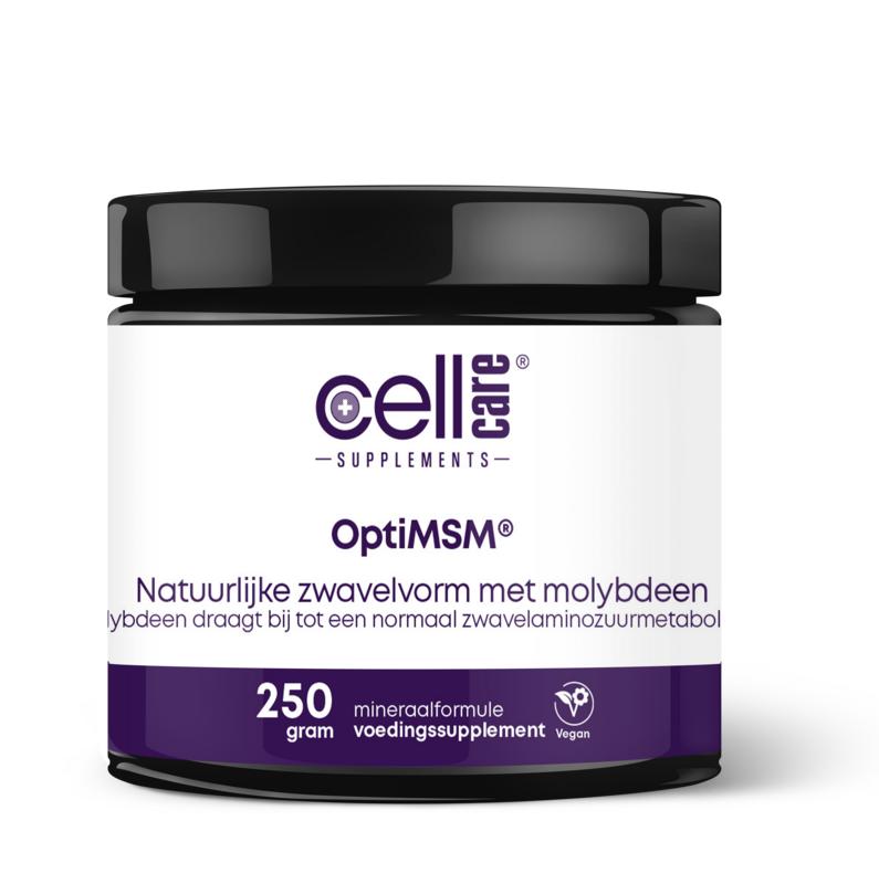 CellCare MSM mineral supplement in 250g container, featuring molybdenum for supporting overall mineral balance.