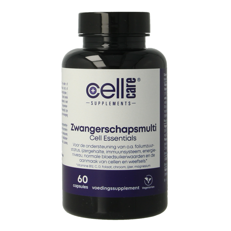 CellCare Zwangerschapsmulti multivitamin capsules for pregnancy, showing a bottle of 60 capsules on a white background.