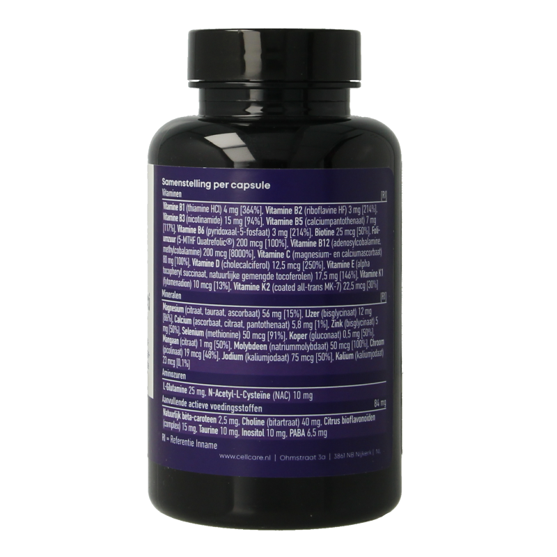 CellCare Zwangerschapsmulti multivitamin capsules for pregnancy, showing 60 capsules in a clear container.