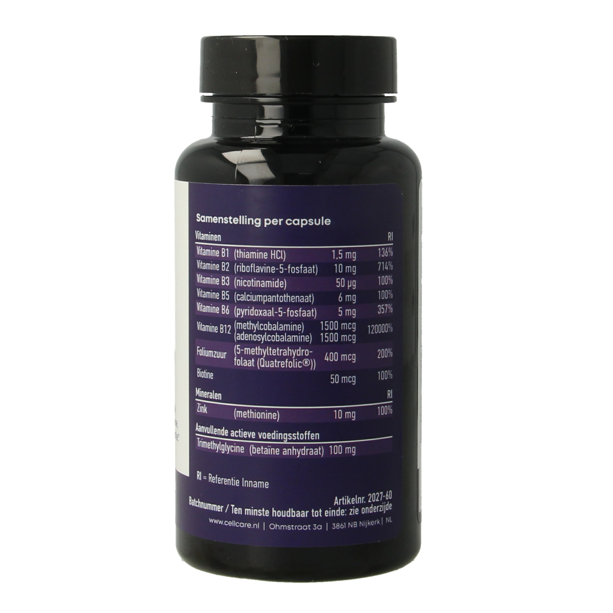 CellCare Methylatie Pro Essentials multivitamin capsules, 60 count, showing the supplement bottle with colorful label.
