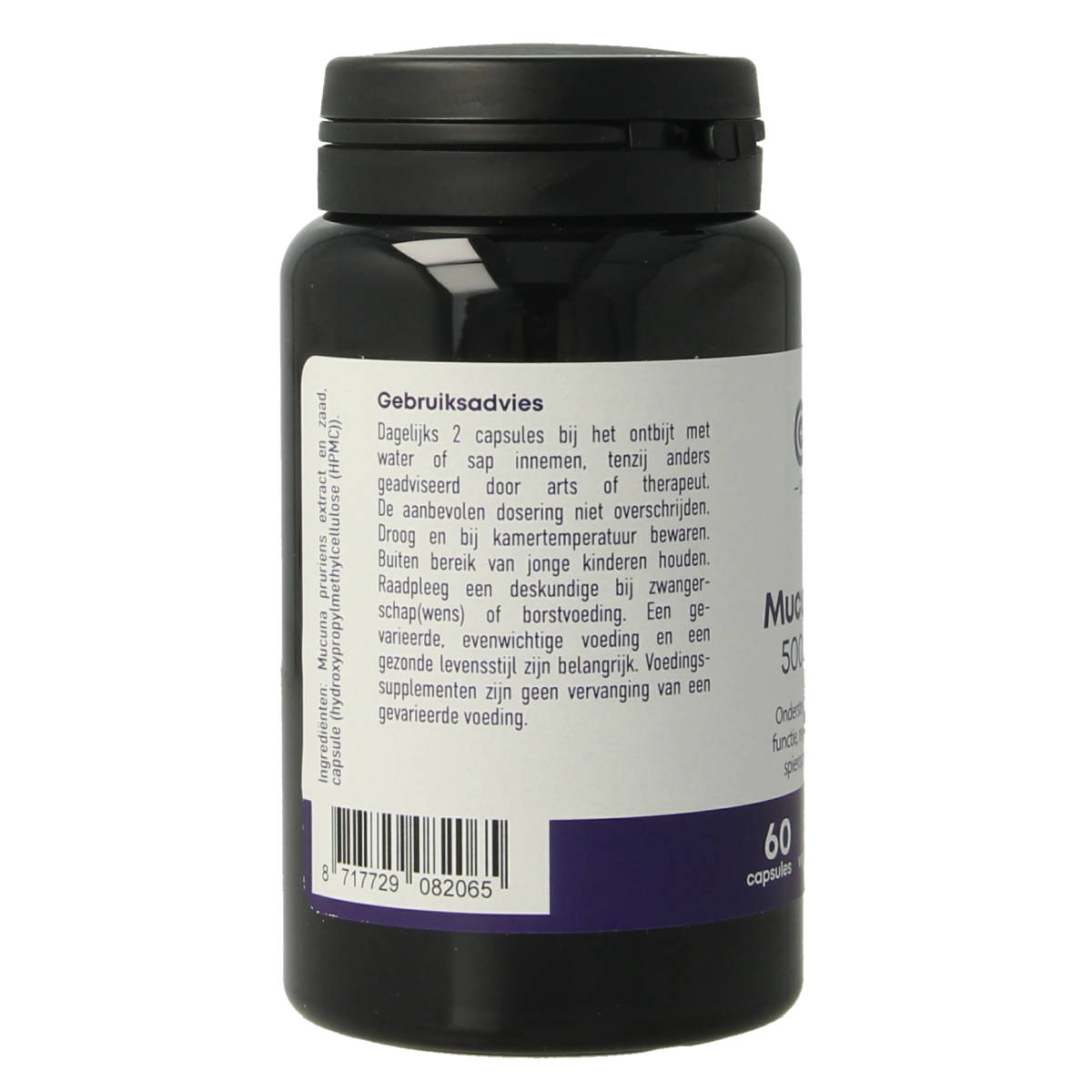 CellCare Mucuna pruriens 500mg capsules showing the supplement bottle with label highlighting 25% L-dopa content.