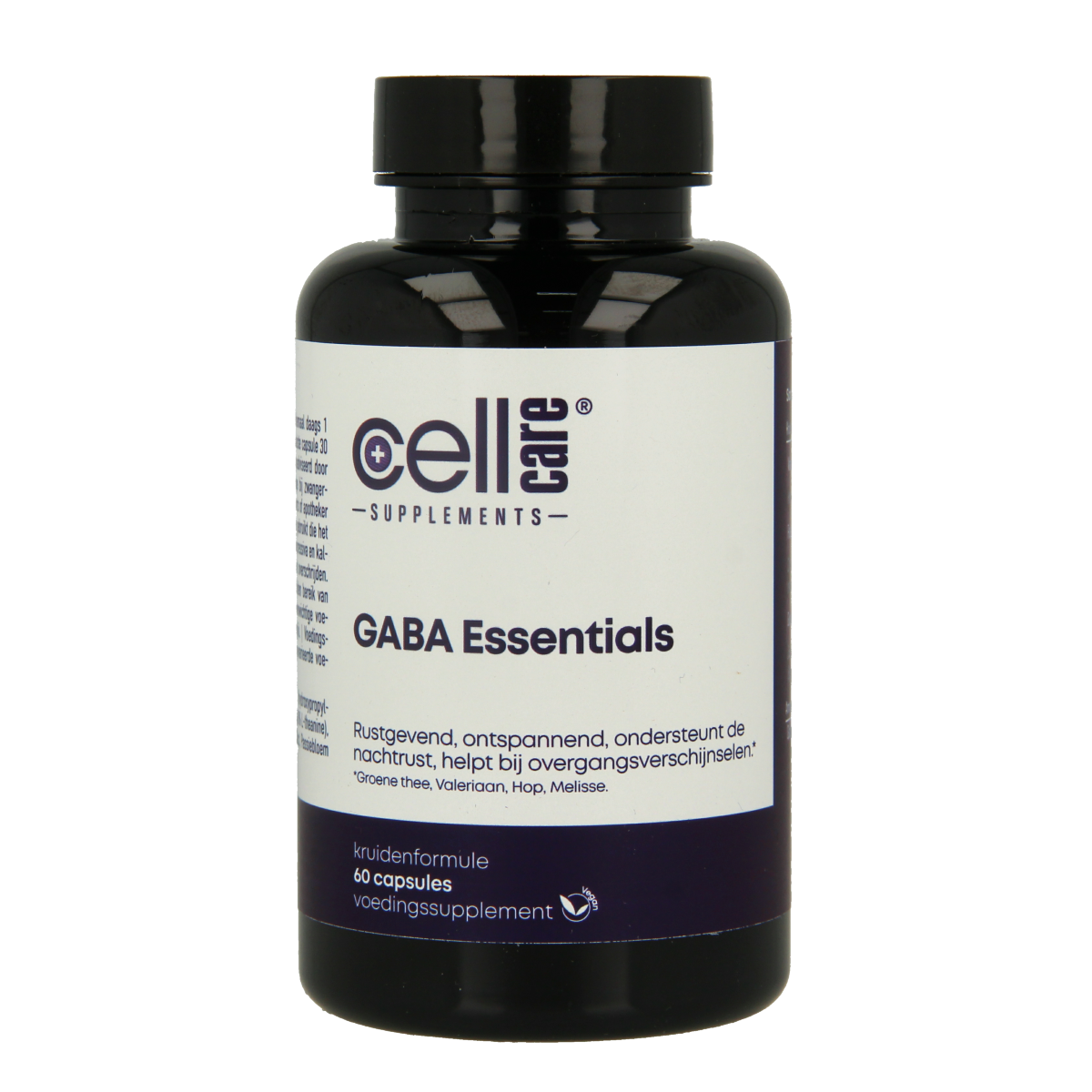 CellCare Gaba essentials herbal supplement capsules, 60 count, featuring natural ingredients for relaxation and nerve support.