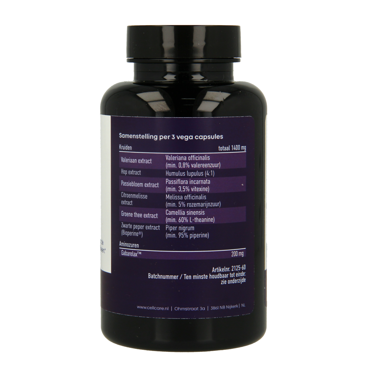 CellCare Gaba Essentials capsules from Kruidenpreparaten, showing the supplement bottle with 60 capsules on the label.