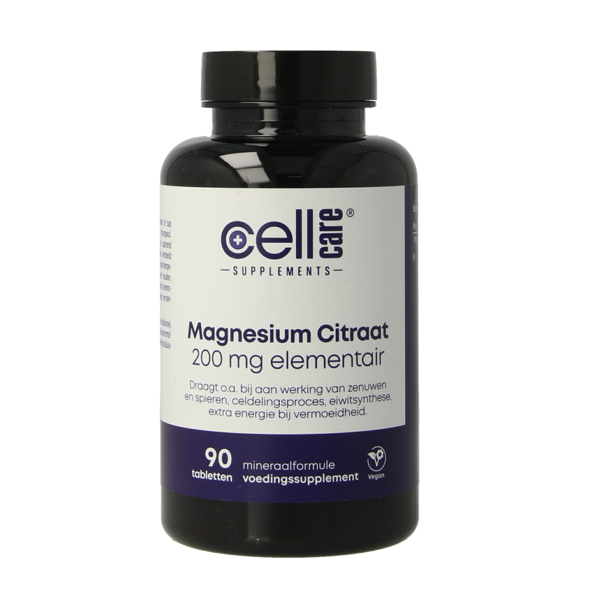 CellCare Magnesium 200mg tablets, mineral supplement showing 90 tablets in the bottle.