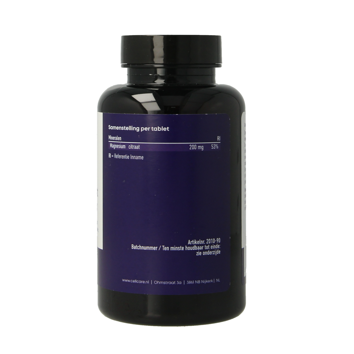 CellCare Magnesium 200mg supplement in a bottle of 90 tablets, showing the mineral supplement packaging and tablets.
