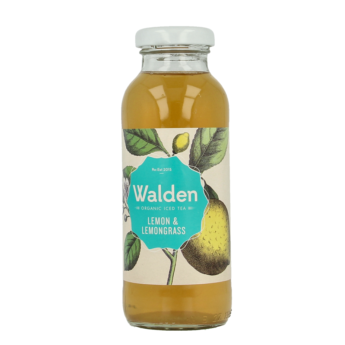 Walden Ice Tea Lemon Lemongrass bio in 250ml bottle, refreshing drink with lemon and lemongrass flavor