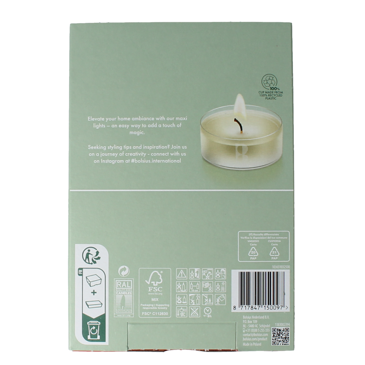 Set of 12 Bolsius Crystal Maxi candles in an 8-hour burn time box, ideal for decorative or ambient lighting.