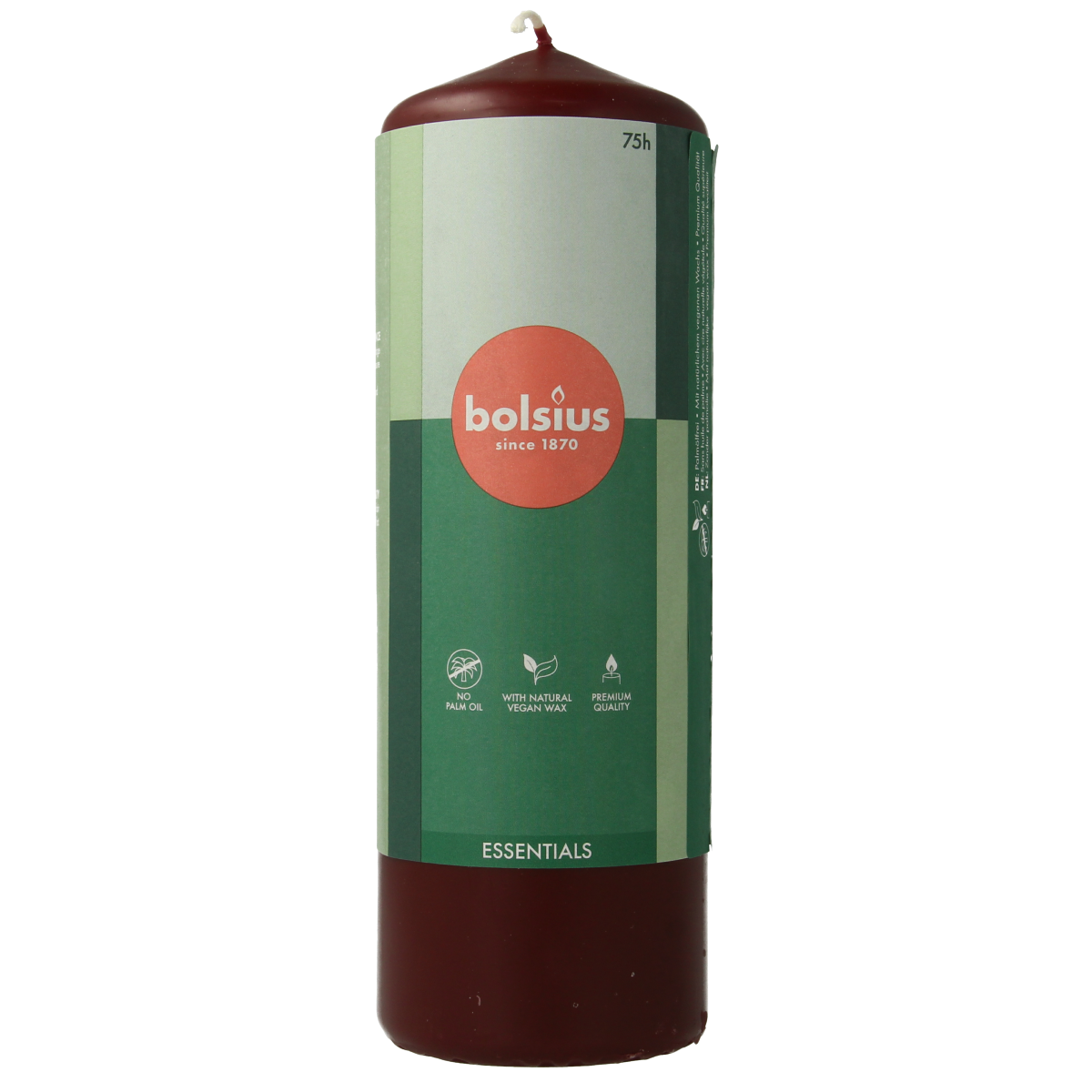 Bolsius velvet red stompkaars candle 200/68, showing a red wax candle with a smooth finish and wick, in a classic design.