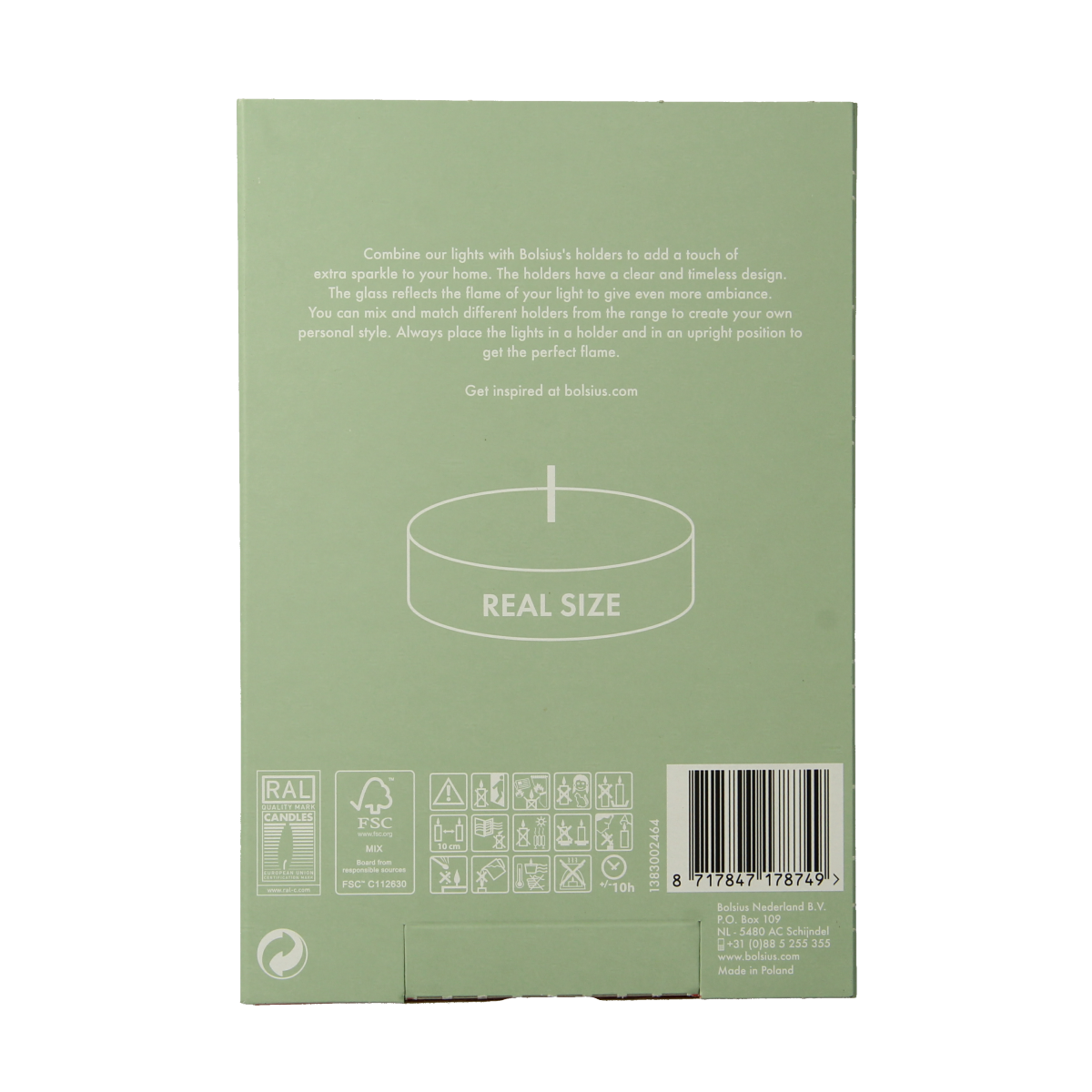 Set of 12 white Bolsius Maxi candles with gold cups, designed for 10-hour burn time, perfect for elegant candle displays