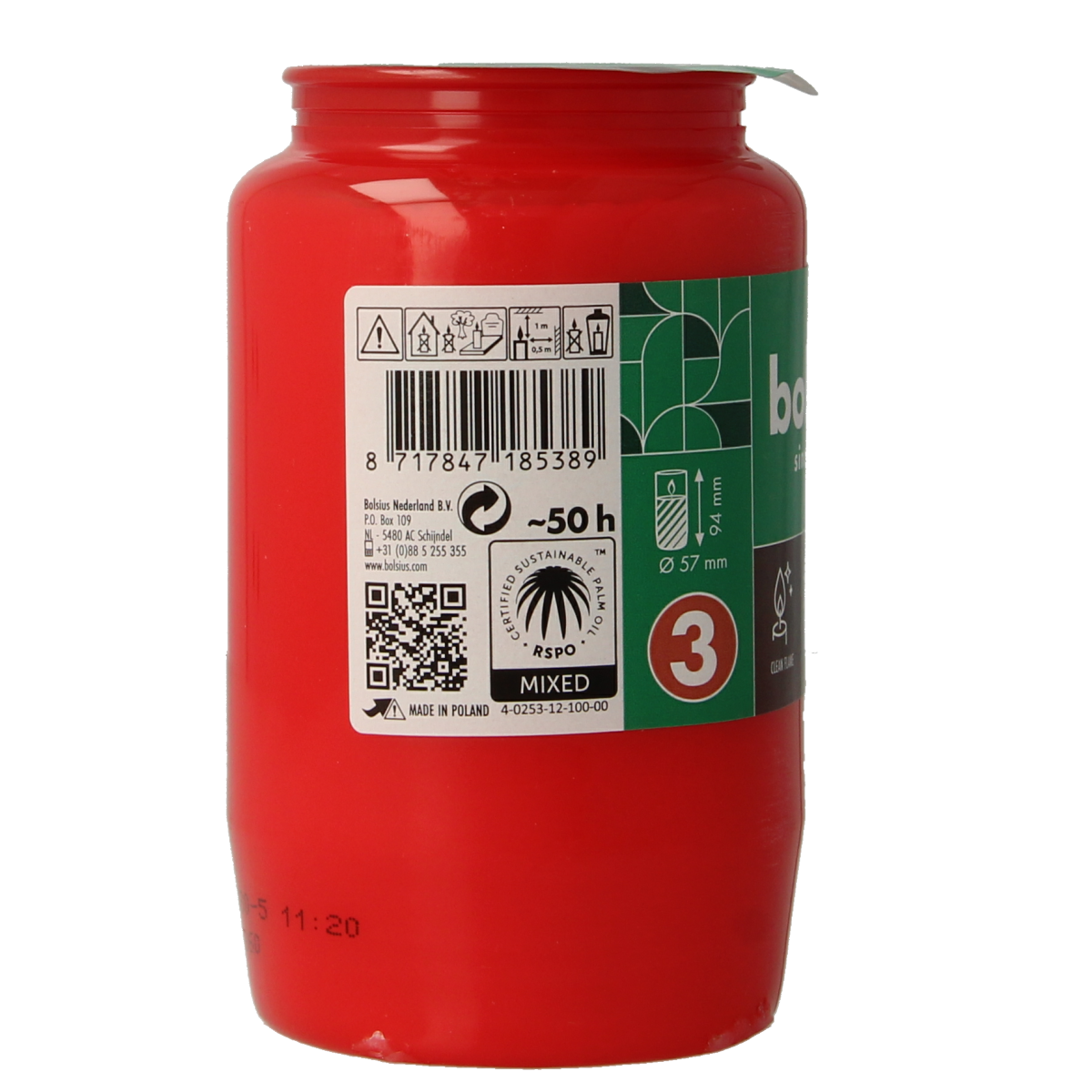 Red Bolsius memorial candle, number 3, in a pack of one, designed for remembrance or special occasions.