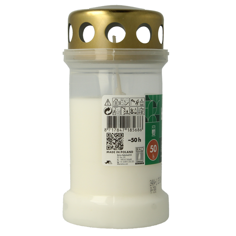 Transparant Bolsius Herdenkingslicht nr 3 candle, single pack, with a clear glass holder and white wax for remembrance.