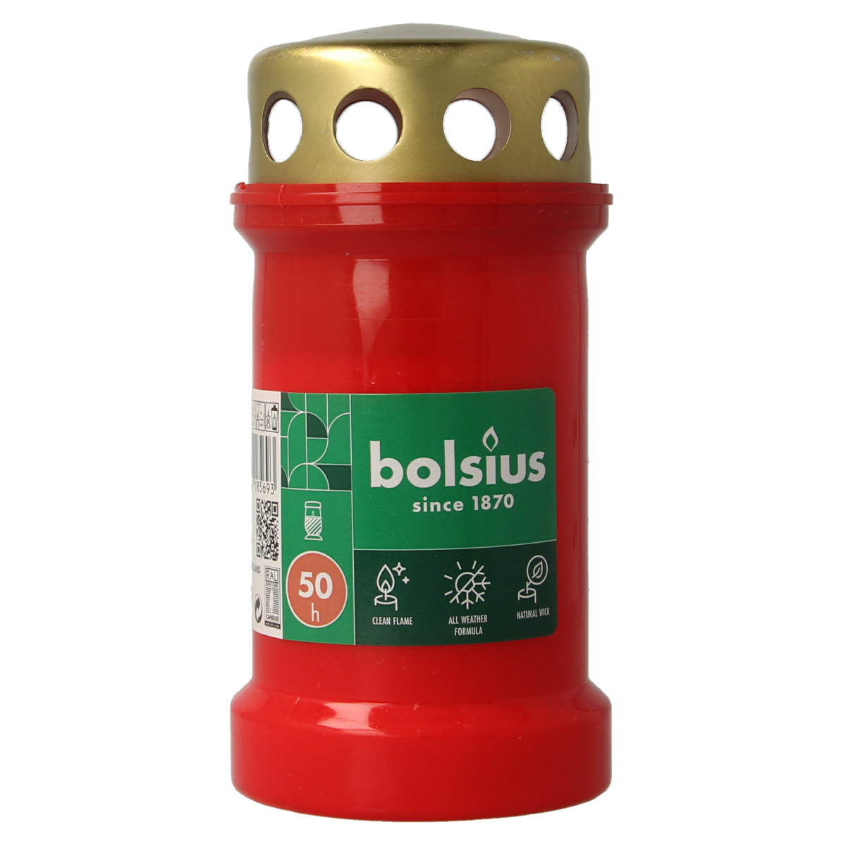 Red Bolsius memorial candle with lid, number 3, cylindrical design, 1-piece, suitable for remembrance occasions
