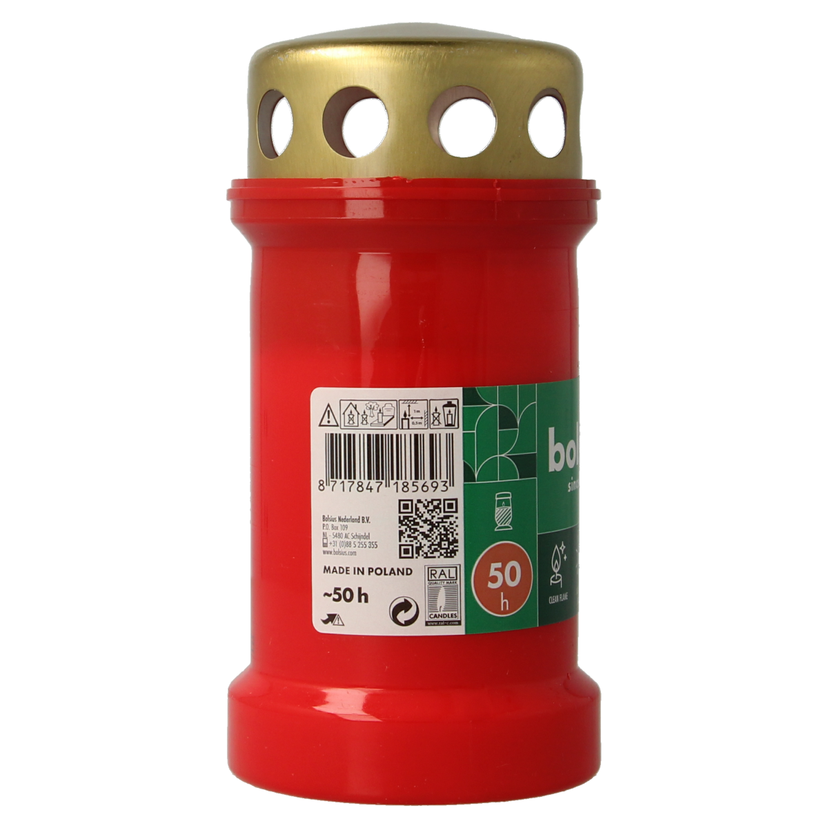 Red Bolsius memorial candle with lid, numbered 3, in a decorative glass holder, perfect for remembrance occasions.