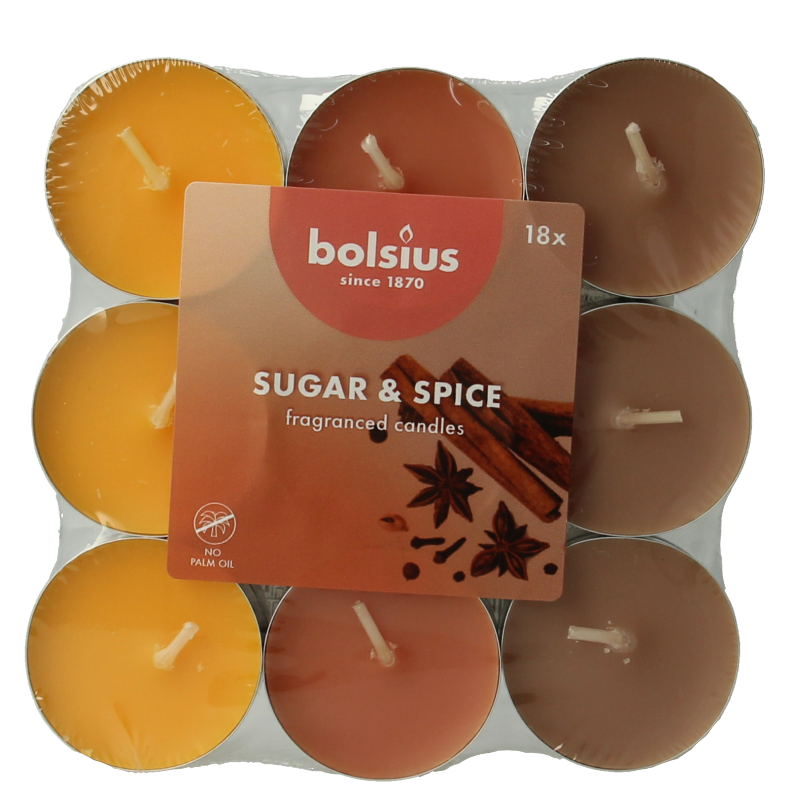 Bolsius multi-color sugar & spice scented candle bricks, set of 18, decorative kaarsen with warm, inviting glow