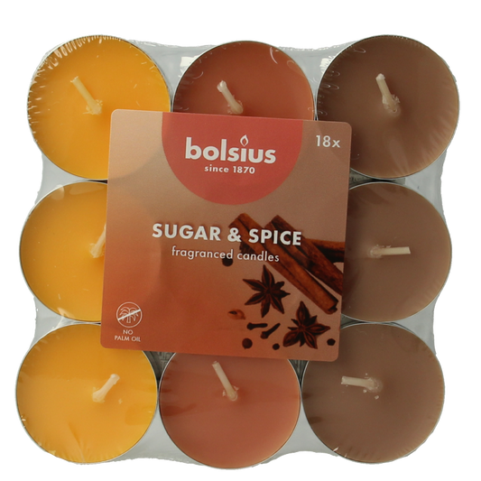 Bolsius multi-color sugar & spice scented candle bricks, set of 18, decorative kaarsen with warm, inviting glow