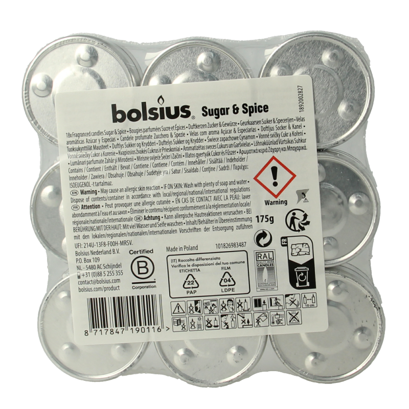 Bolsius multi-color brick scented candles in sugar & spice scent, set of 18, perfect for creating a cozy atmosphere.