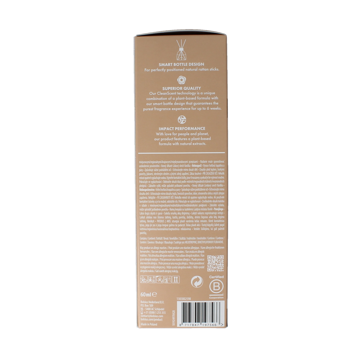 Bolsius Glow Silent Night fragrance diffuser with 60 ml capacity, featuring a sleek design and aromatic scent.