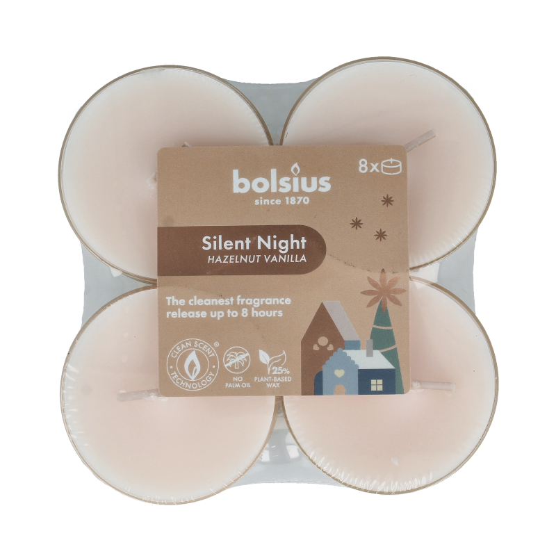Bolsius Maxi lichten true glow silent night kaarsen, set van 8 witte kaarsen met zachte gloed, geschikt voor sfeervolle verlichting.