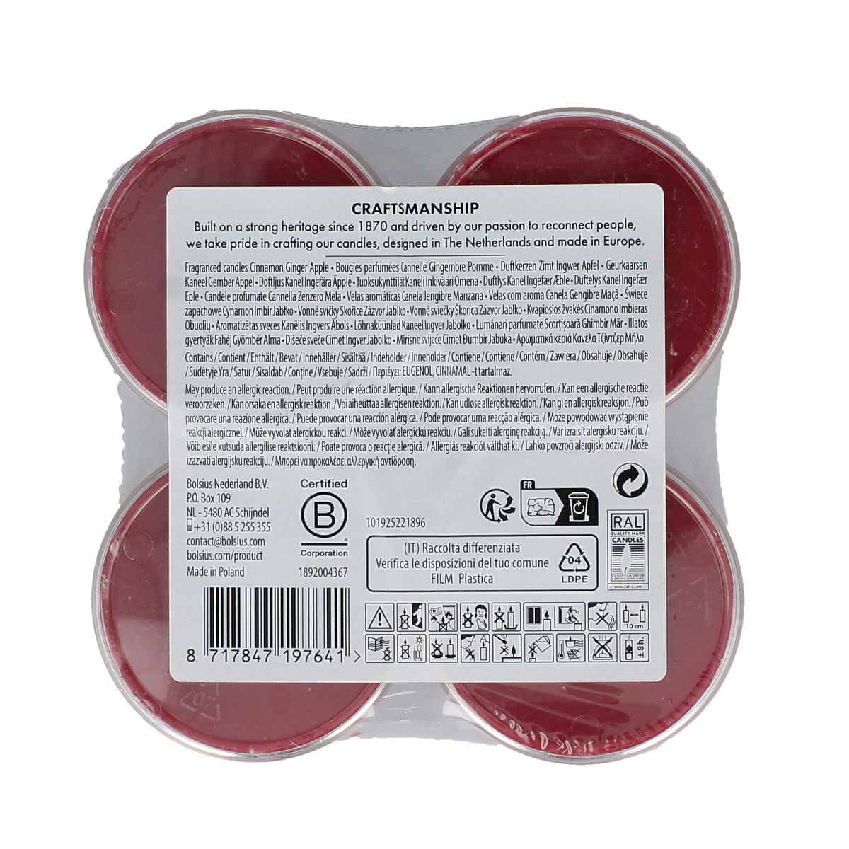 Set of 8 Bolsius Maxlicht Merry Moments cinnamon ginger candles, featuring warm, festive scent and classic candle design.