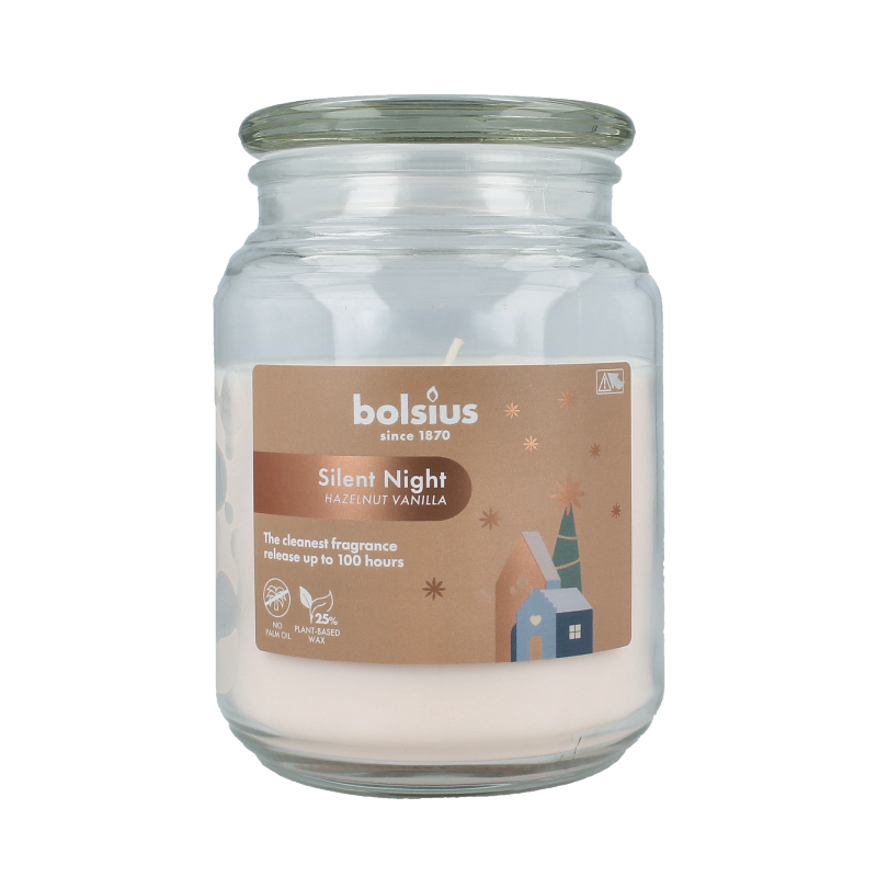 Bolsius Geurglas with lid, Silent Night Hazelnut Vanilla scented candle in a glass jar, 1 piece.