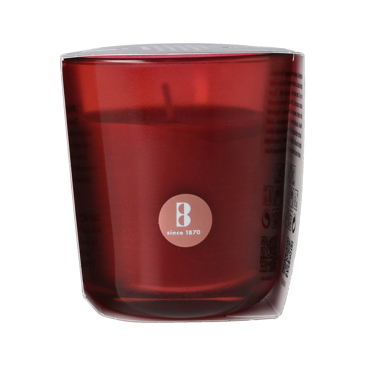 Bolsius Geurglas True Glow Merry Moments scented candle in a glass jar, featuring festive holiday design and warm glow.