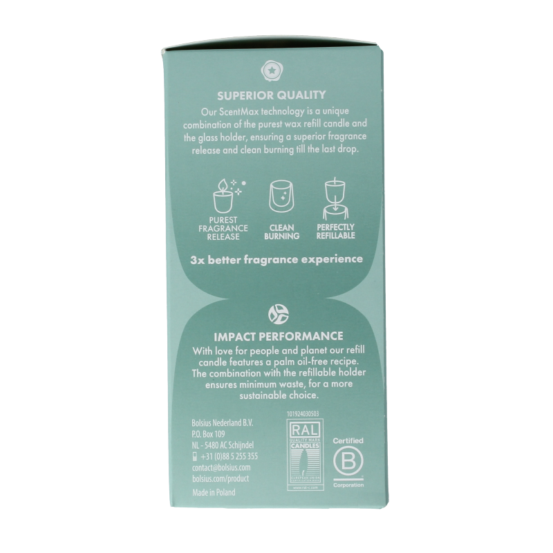 Bolsius Clean light gardenia and fig scented candles, 2-pack, showcasing elegant white candles with floral and fruit designs.