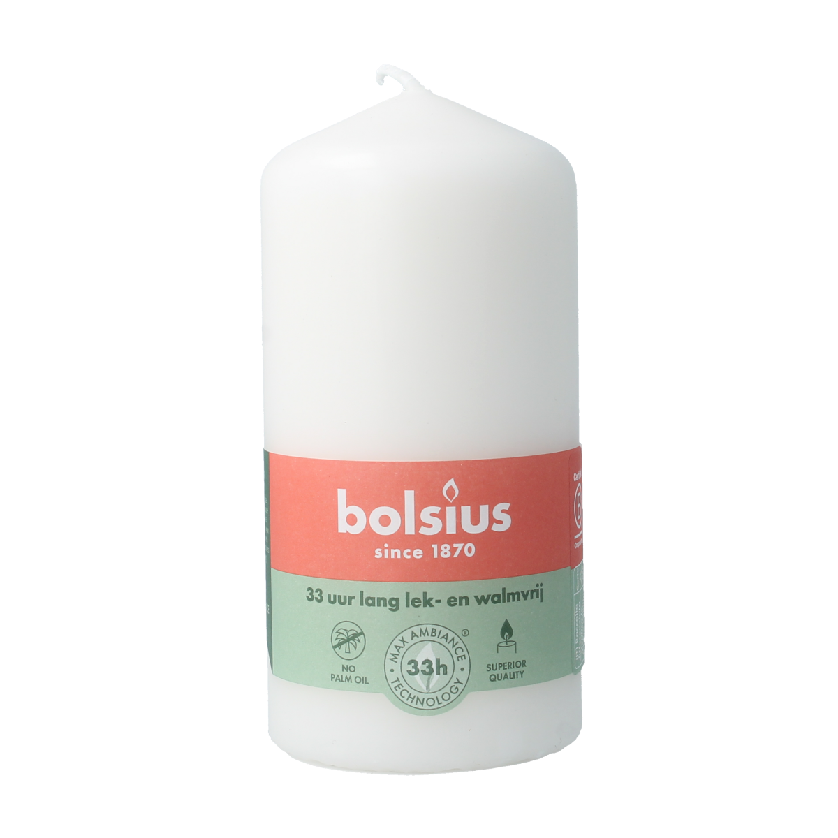 Bolsius Stompkaars 120-58 cloudy white candle, 1 piece, showing the full unlit candle with a smooth wax surface.