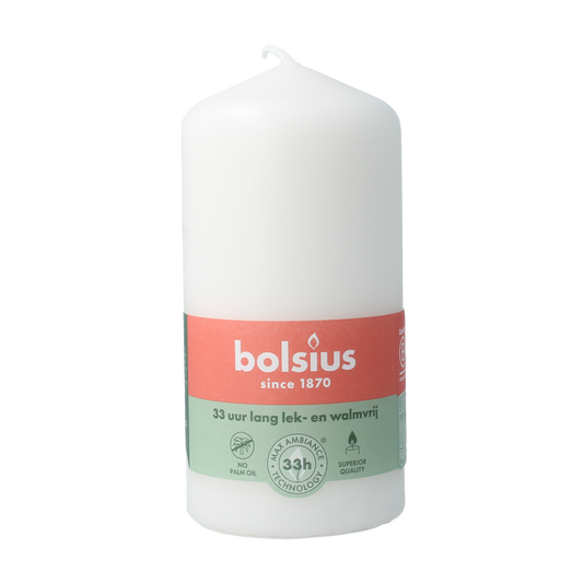 Bolsius Stompkaars 120-58 cloudy white candle, 1 piece, showing the full unlit candle with a smooth wax surface.