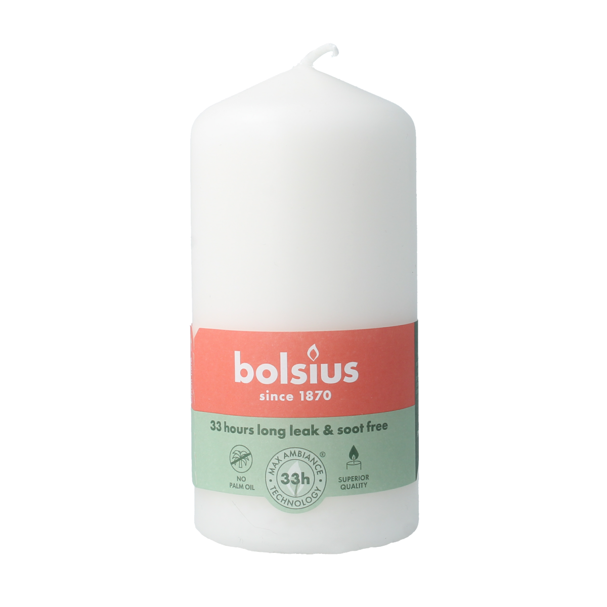 Cloudy white Bolsius Stompkaars candle, 120-58 size, showing the candle's smooth wax finish and simple design.