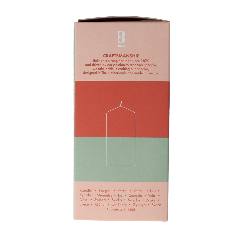 White Bolsius Stompkaars candle with silver accents, measuring 120/58, shown standing upright with a clean, elegant appearance.