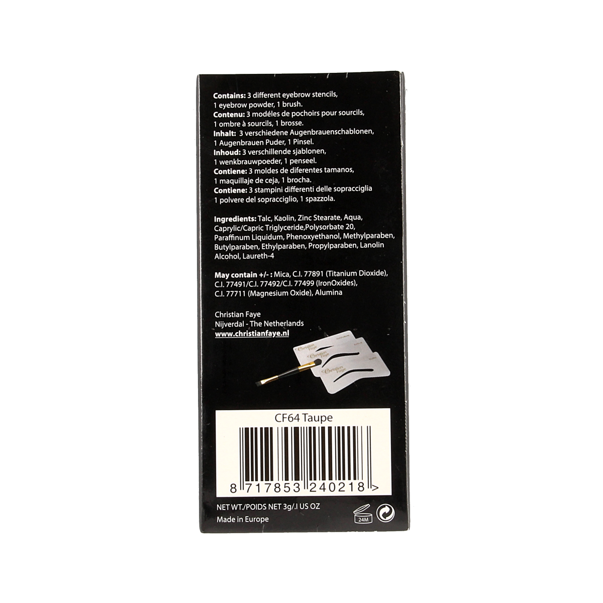 Christian Faye taupe eyebrow makeup in 3g, featuring a natural-looking brow pencil or powder for defined eyebrows.