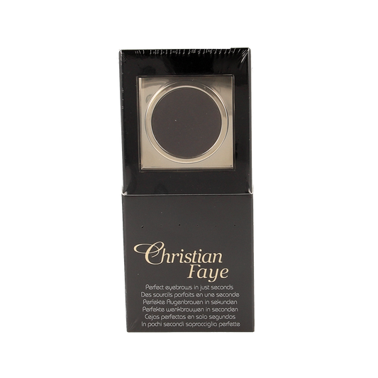 Christian Faye black eyebrow make-up in 3g compact, showcasing the product's sleek design and rich pigment for defined brows.