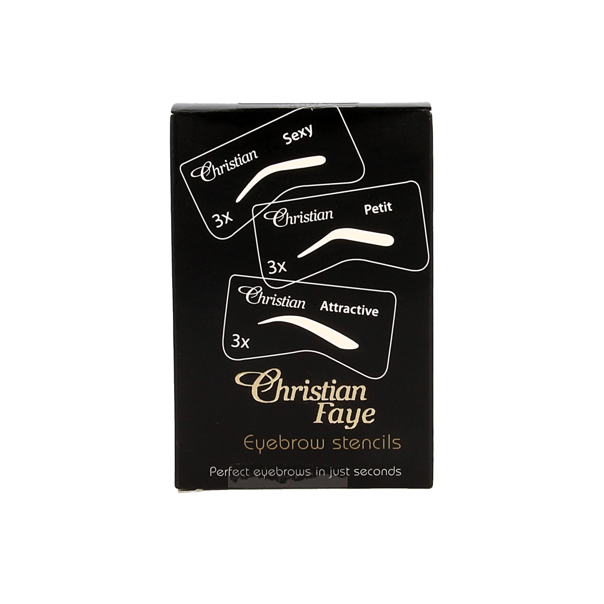 Christian Faye eyebrow stencil set SPA 1.00 with multiple stencil shapes for precise eyebrow makeup application.