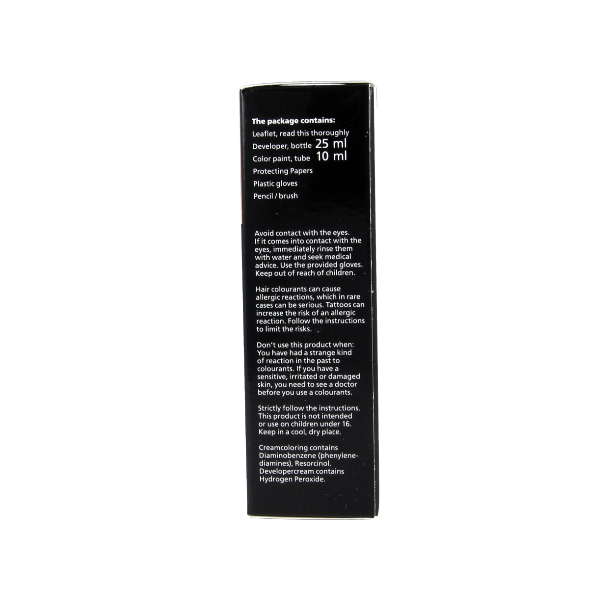 Christian Faye black eyebrow and eyelash dye kit with one set of make-up dye for bold, defined eye brows and lashes.