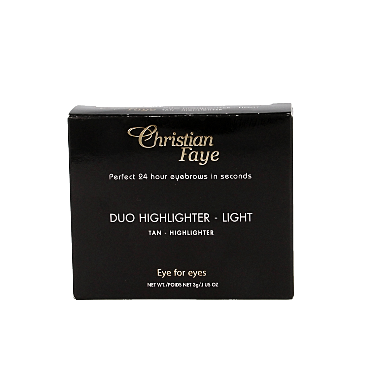 Christian Faye eyebrow makeup duo highlighter in light shade, featuring two compact sticks for brow and highlighting.