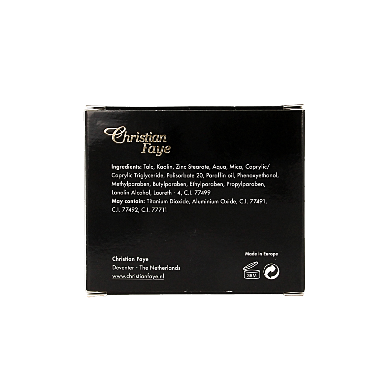 Christian Faye eyebrow makeup duo highlighter in light shade, showcasing compact palette with two highlighter shades for brows.