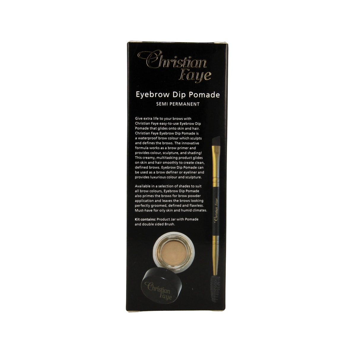 Christian Faye eyebrow dip pomade in taupe, 4.5ml, makeup product for defining and shaping eyebrows.