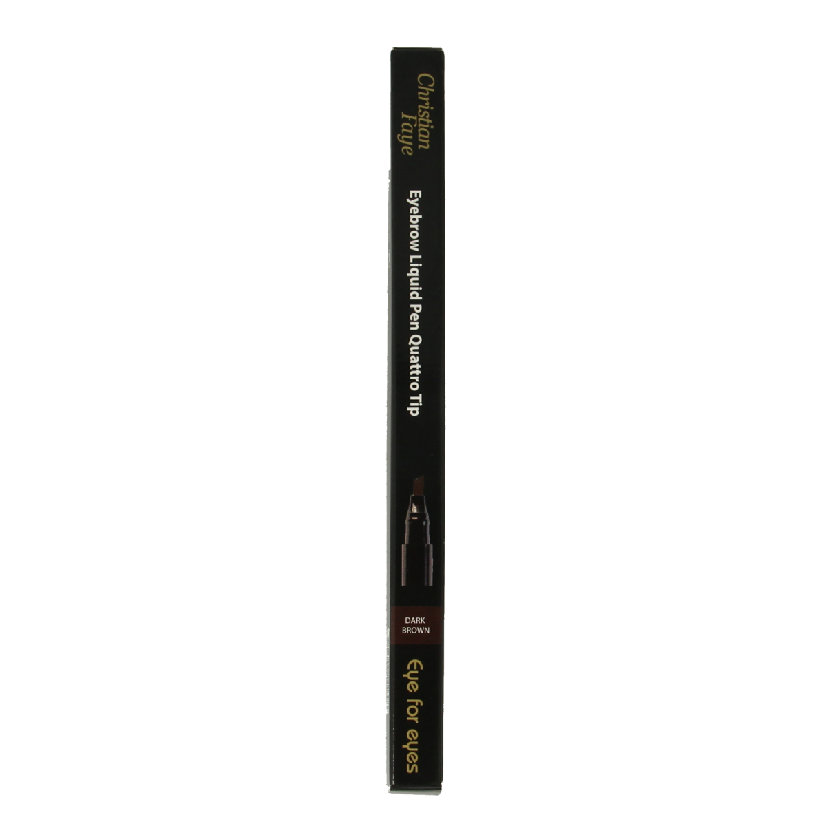Christian Faye dark brown eyebrow liquid pen with quattro tip, 1.30g, for precise eyebrow makeup application.