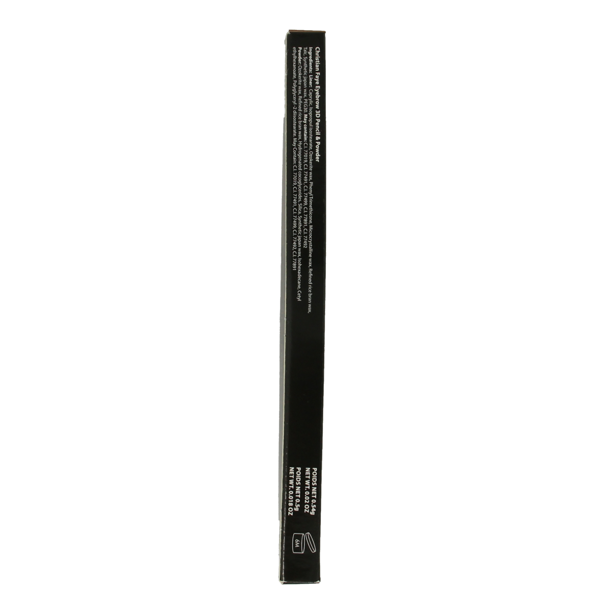 Christian Faye 3D eyebrow pencil and powder in brown, 1g, with the product open showing the pencil tip and powder applicator.