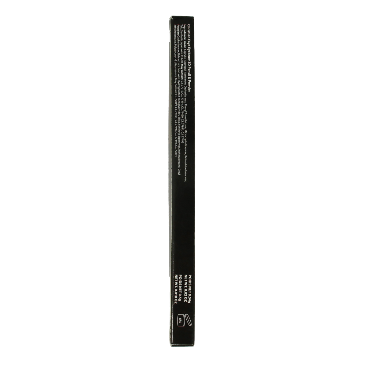 Christian Faye 3D eyebrow pencil and powder in taupe, with the product open showing the pencil tip and powder applicator.