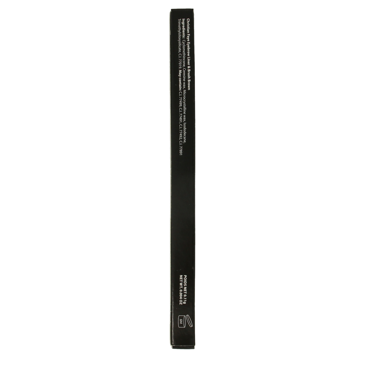 Christian Faye dark brown eyebrow liner with brush, 0.11 gram, for precise eyebrow makeup application.