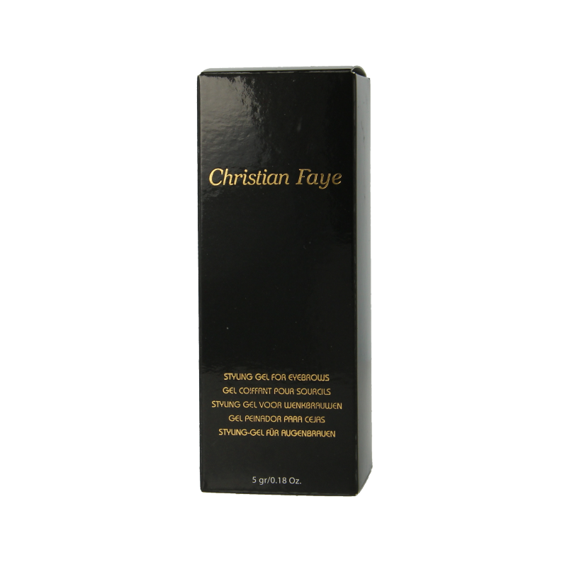 Christian Faye eyebrow styling gel in 5g jar, clear formula for shaping and defining eyebrows, makeup product for a polished look