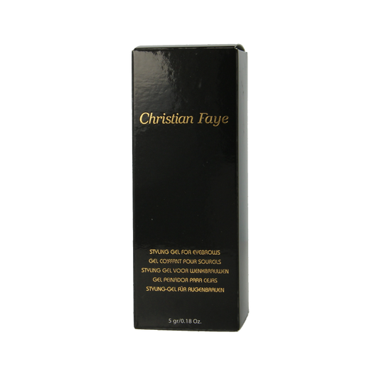 Christian Faye eyebrow styling gel in 5g jar, clear formula for shaping and defining eyebrows, makeup product for a polished look