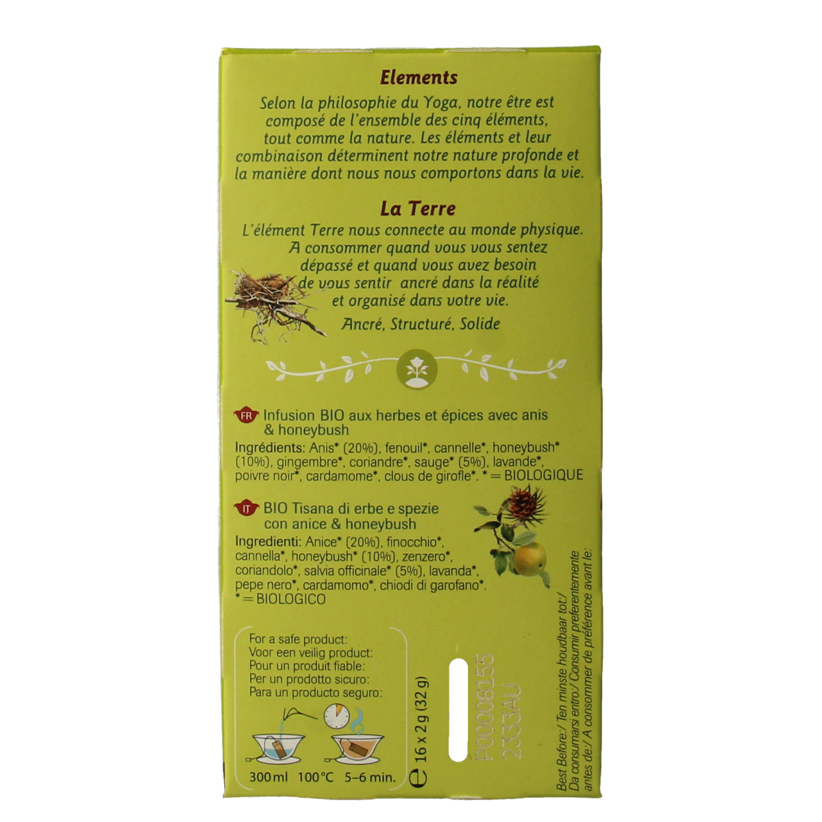 Shoti Maa Earth Touch the Ground bio coffee and tea sachets, 16 pack, featuring eco-friendly packaging and natural herbal blend.