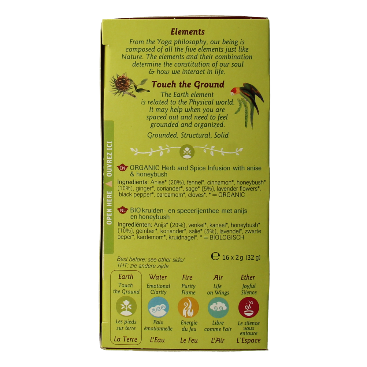 Shoti Maa Earth Touch the Ground bio coffee and tea sachets, natural organic blend in packaging with 16 sachets.